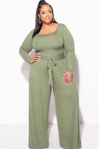 Final Sale Plus Size 2pc Crop Top and Palazzo Pant Set in Sage