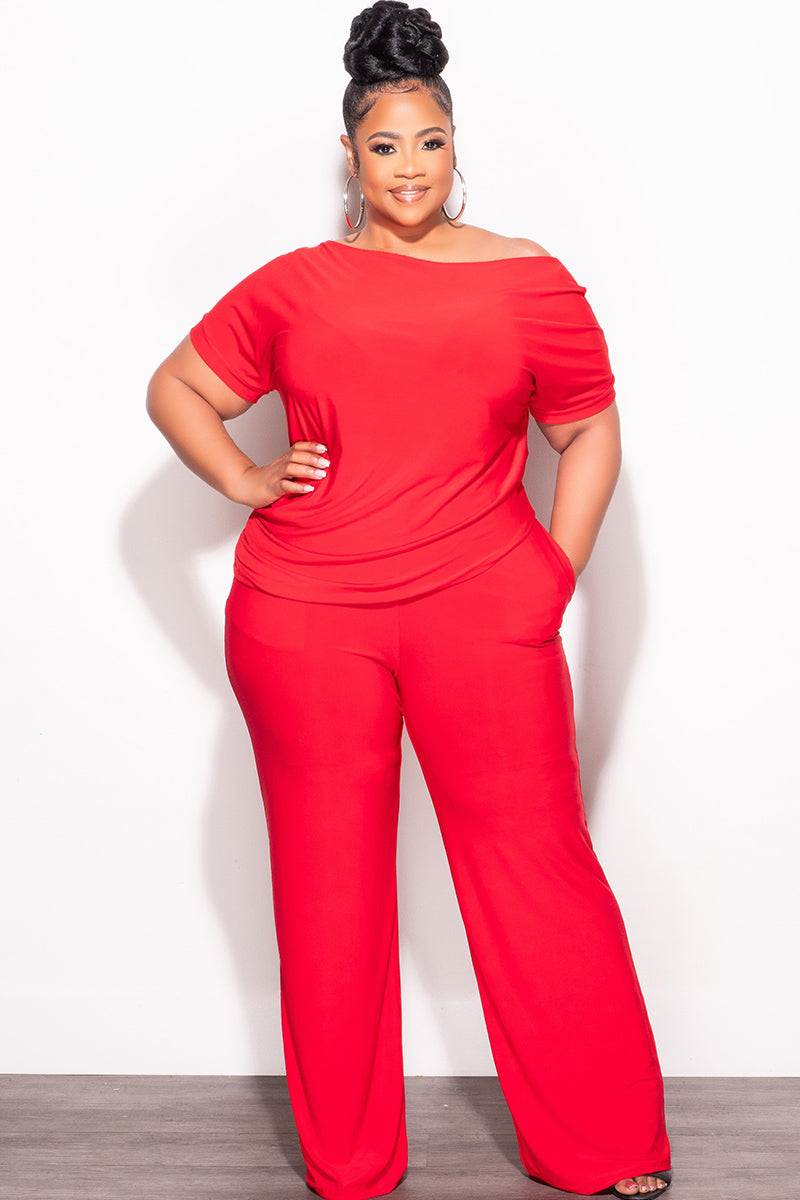 Final Sale Plus Size 2pc Top and Pants Set in Red