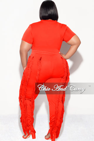 Final Sale Plus Size 2pc Tassel Pant Set in Orange