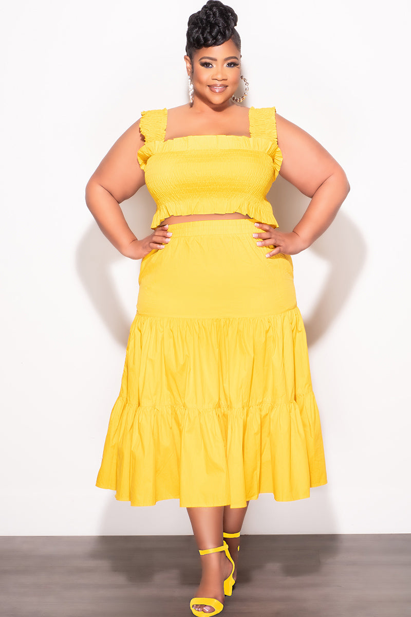 Long Plus Size Flared Skirt Yellow Final Sale Size 2pc Frill Crop Top And Maxi Skirt Long Plus Size Flared Skirt Yellow Final Sale Size 2pc Frill Crop Top And Maxi Skirt