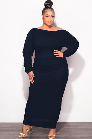 Final Sale Plus Size Mesh Midi Dress in Navy