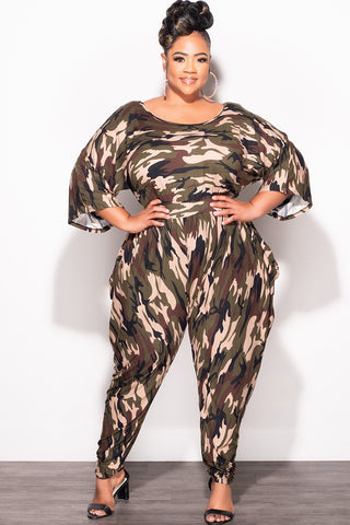 Final Sale Plus Size Jumpsuit with Harem Effect in Camo Print