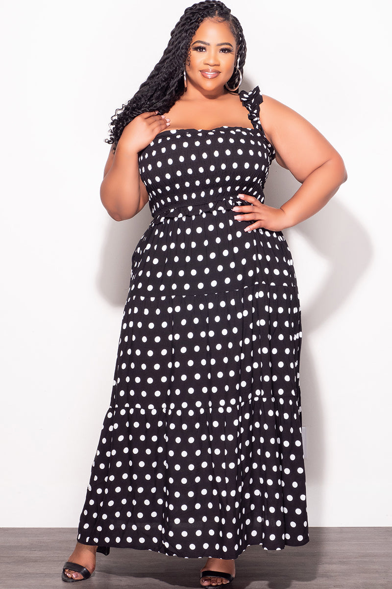 Final Sale Plus Size Sleeveless Frill Tiered Maxi Dress in Black and White Polka Dot - 1x 14/16 Final Sale Plus Size Sleeveless Frill Tiered Maxi Dress in Black and White Polka Dot - 1x 14/16