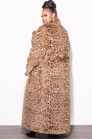 Final Sale Plus Size Faux Fur Trench Coat in Animal Print