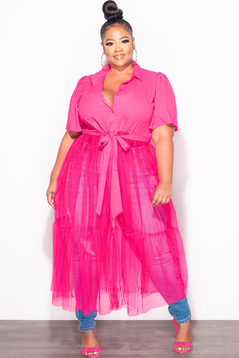 Final Sale Plus Size Top with Sheer Detail in Fuchsia