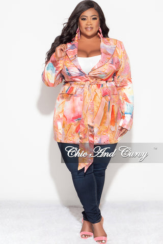 Final Sale Plus Size Blazer in Pink Multi Color Design Print G004