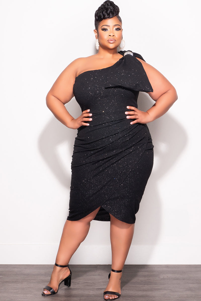 one shoulder black dress plus size Black One Shoulder Maxi Dress
