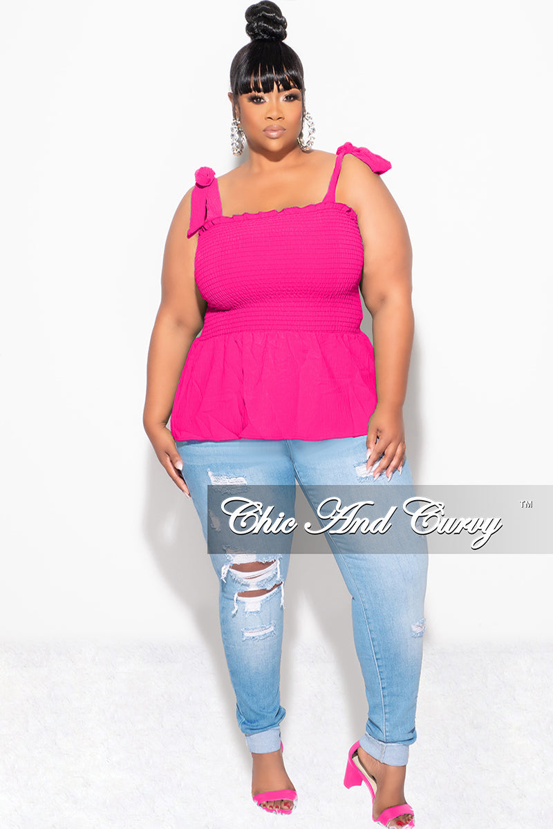 Final Sale Plus Size Smocked Peplum Tank Top in Fuchsia – Chic And