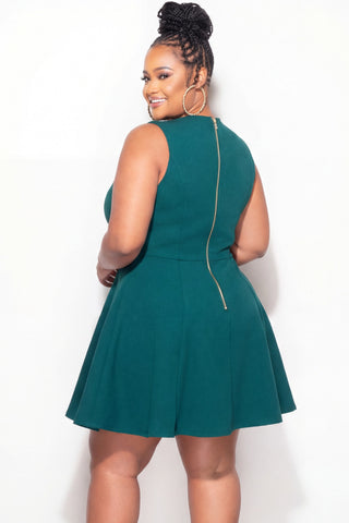 Final Sale Plus Size Sleeveless Scuba Baby Doll Dress with Gold Buttons in Teal