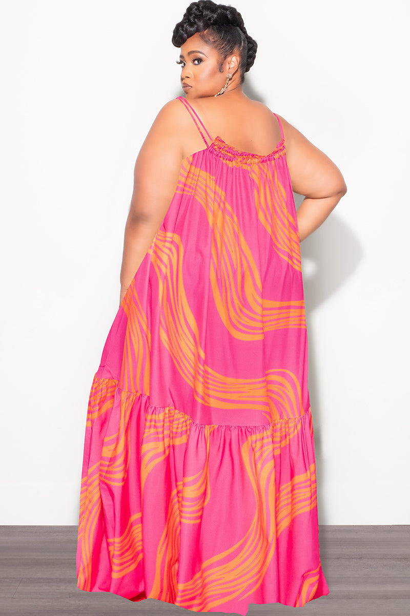 fuchsia plus size maxi dress boohoo Women's Plus Chiffon Gathered Waist Ruffle Maxi Dress in Fuchsia
