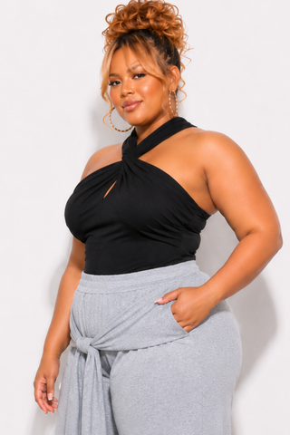 Final Sale Plus Size Jogger Pants with Front Tie in Grey
