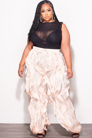 Final Sale Plus Size Organza Wide Leg Pants in Tan