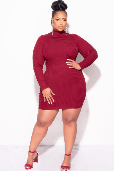 plus size red sweater dress Final Sale Plus Size Thick Knit Sweater Dress with Faux Leather Corset Waist Midi Dress in Burgundy