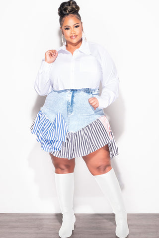 Final Sale Plus Size Splicing Skirt in Denim Multi Color Stripe Print