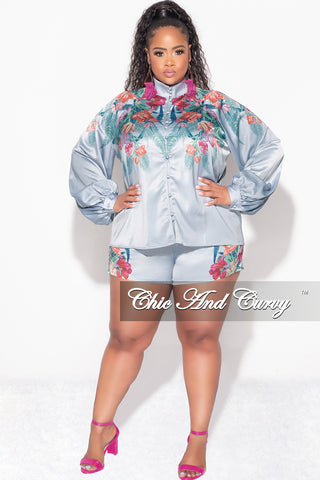 Final Sale Plus Size 2pc Short Set in Blue Multi-Color