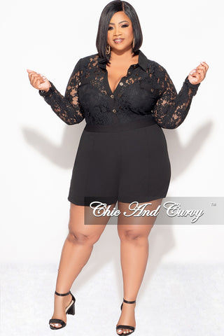 Final Sale Plus Size Lace Romper in Black