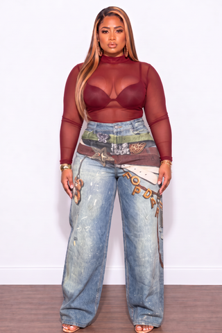 Final Sale Plus Size Printed Jeans With Flare Legs Belt & Starfish Print