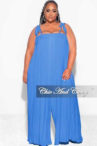 Final Sale Plus Size Oversized Jumpsuit with Self Tie Straps in Blue