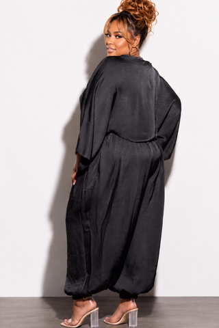 Final Sale Plus Size 2pc Satin Balloon Pant Set in Black