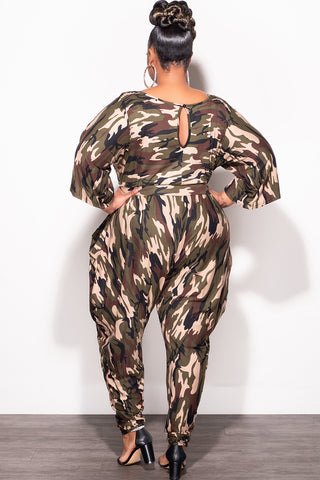 Final Sale Plus Size Jumpsuit with Harem Effect in Camo Print