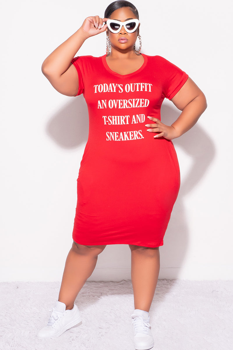 Final Sale Plus Size Short Sleeve Oversized T-Shirt Dress in Red