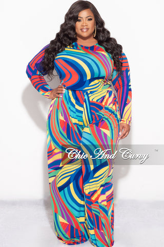 Final Sale Plus Size 2pc Crop Top and Palazzo Pants Set in Multi Color Print