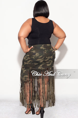 Final Sale Plus Size Fringe Skirt in Camouflage Print Chic And Curvy