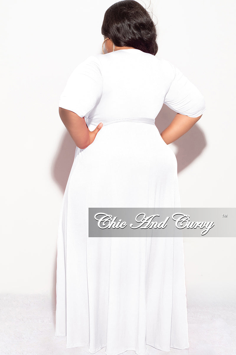 Final Sale Plus Size Deep V Faux Wrap with 3/4 Sleeves in White