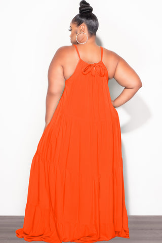 Final Sale Plus Size Long Halter Dress with Back Tie in Orange