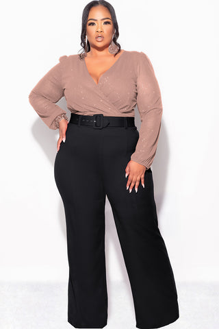 Final Sale Plus Size Sheer Glitter Faux Wrap Top in Tan