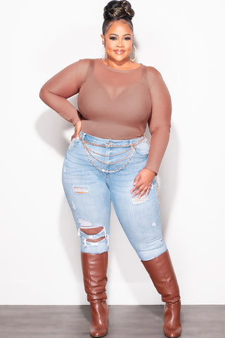 Final Sale Plus Size Mesh Top in Mocha
