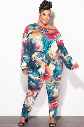 Final Sale Plus Size 2 pc Set Top & Pants in Dark Multi-Colors