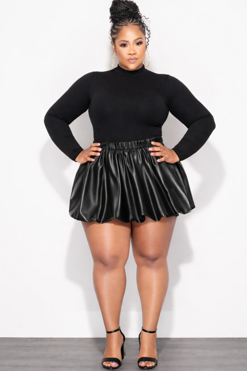 Final Sale Plus Size Faux Leather Mini Bubble Skirt In Black