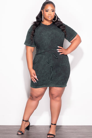 Final Sale Plus Size Lace Up Front T-Shirt Dress in Green