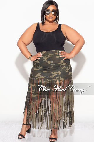 Final Sale Plus Size Fringe Skirt in Camouflage Print