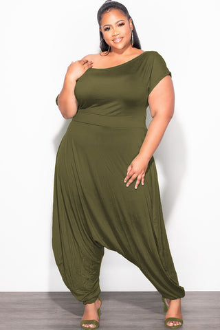 Final Sale Plus Size Harem Jumpsuit in Olive Green