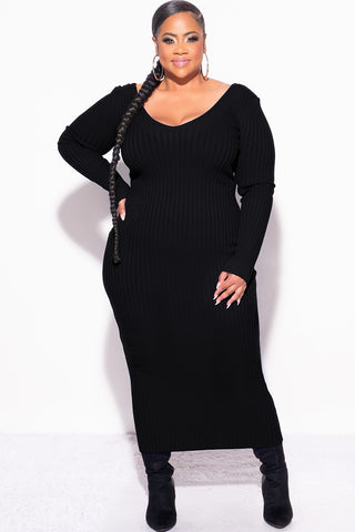 Final Sale Plus Size BodyCon Ribbed Knit Dress in Black - 1x 10/12 Final Sale Plus Size BodyCon Ribbed Knit Dress in Black - 1x 10/12