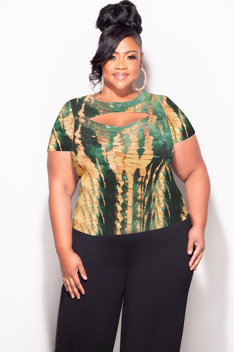 Final Sale Plus Size Short Sleeve Mesh Top with Front Cutout in