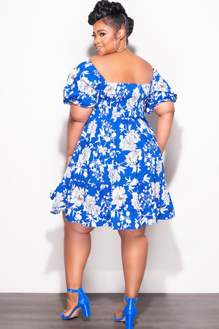 Final Sale Plus Size Dress in Royal Blue & White Design Print – Chic
