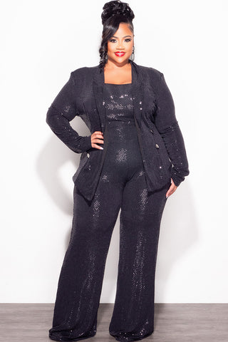 Final Sale Plus Size 3pc Confetti Dot Knit Sequin Pant Set in Black (Wide Legs)