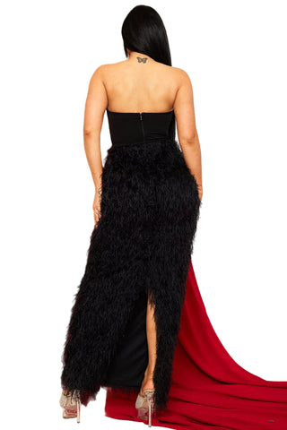 Final Sale Strapless Fur Dress in Black