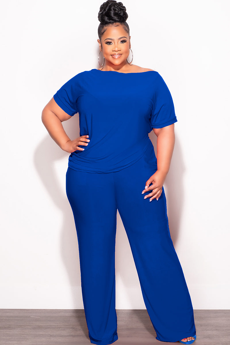 Final Sale Plus Size 2pc Top and Pants Set in Royal Blue – Chic