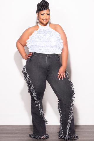 Final Sale Plus Size Sleeveless Cropped Halter Tulle & Mesh Top in White