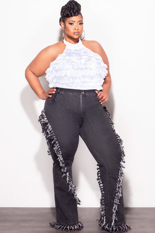 Final Sale Plus Size Sleeveless Cropped Halter Tulle & Mesh Top in White