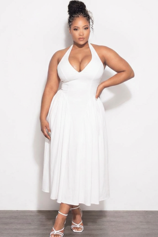 white lace midi dress plus size Final Sale Plus Size Corset Halter Midi Dress in White – Chic And Curvy