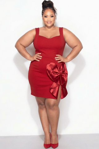 Final Sale Plus Size Mini Tank Dress with Satin Bow in Red