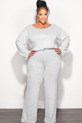 Final Sale Plus Size 2pc Crop Top and High Waist Pant Set in Grey and Black French Terry Blend