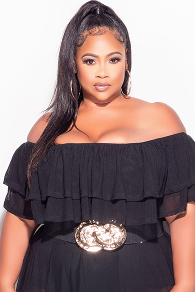 Final Sale Plus Size Metal Buckle Stretch Hammered Plate Belt in Gold and Black