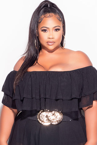 Final Sale Plus Size Metal Buckle Stretch Hammered Plate Belt in Gold and Black