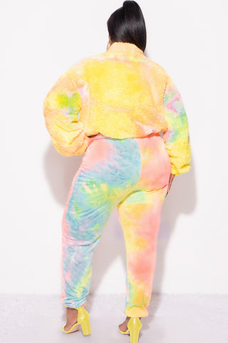 Final Sale Plus Size 2-Piece Set Fleece Jacket & Legging in Pastel Rainbow
